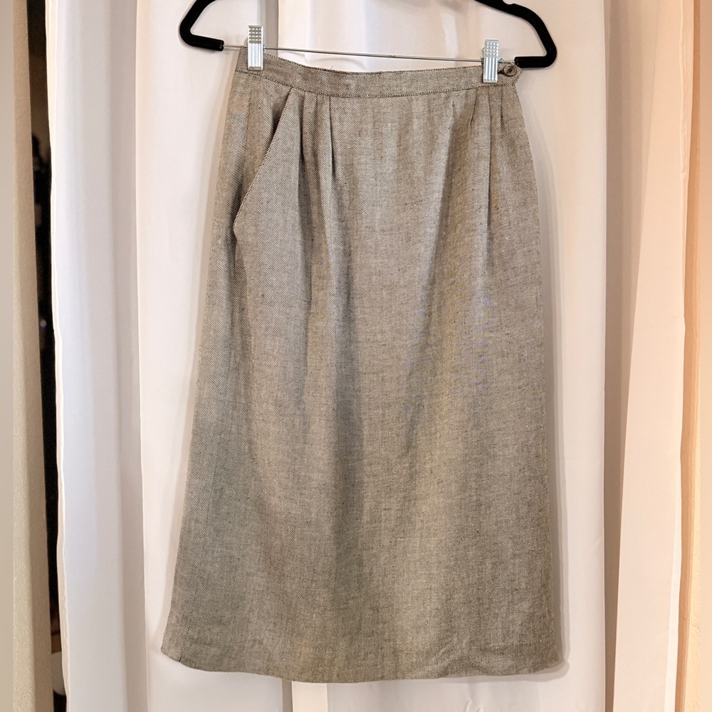 Vintage Christian Dior The Suit Skirt | 70s 80s Rayon Linen Midi | Pockets - Picture 3 of 16